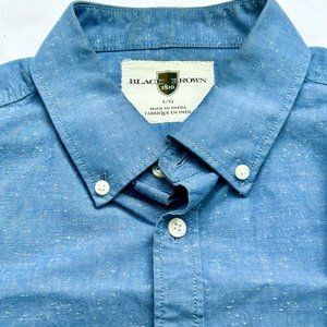 Black Brown 1826 Button Up Mens Size Large Long Sleeve Speckled White And Blue
